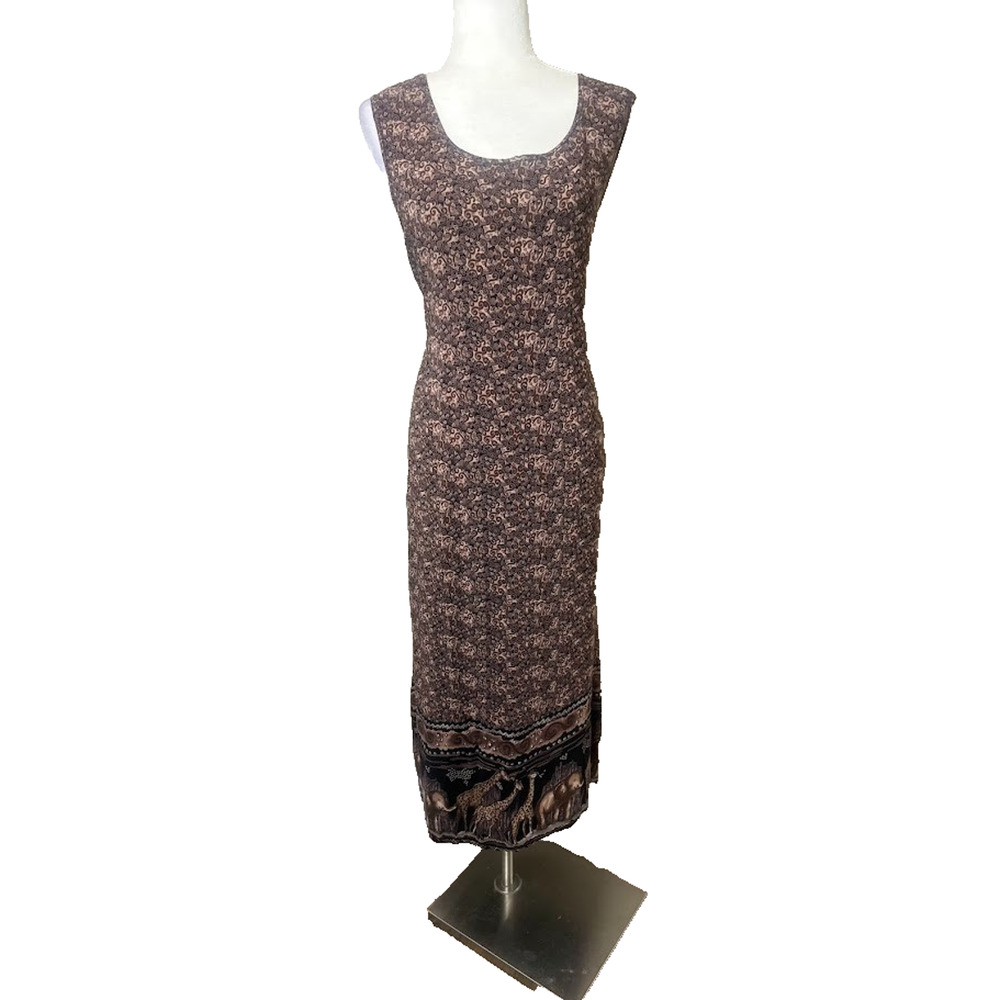 Vintage Looking Good Maxi Dress Safari Giraffe Elephant Asymmetric Tie Back 1X